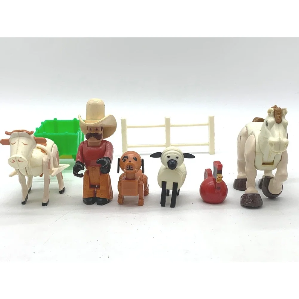 Vintage 1979 Fisher Price Little People Farm Toy Lot Cowboy Horse Wagon Fence